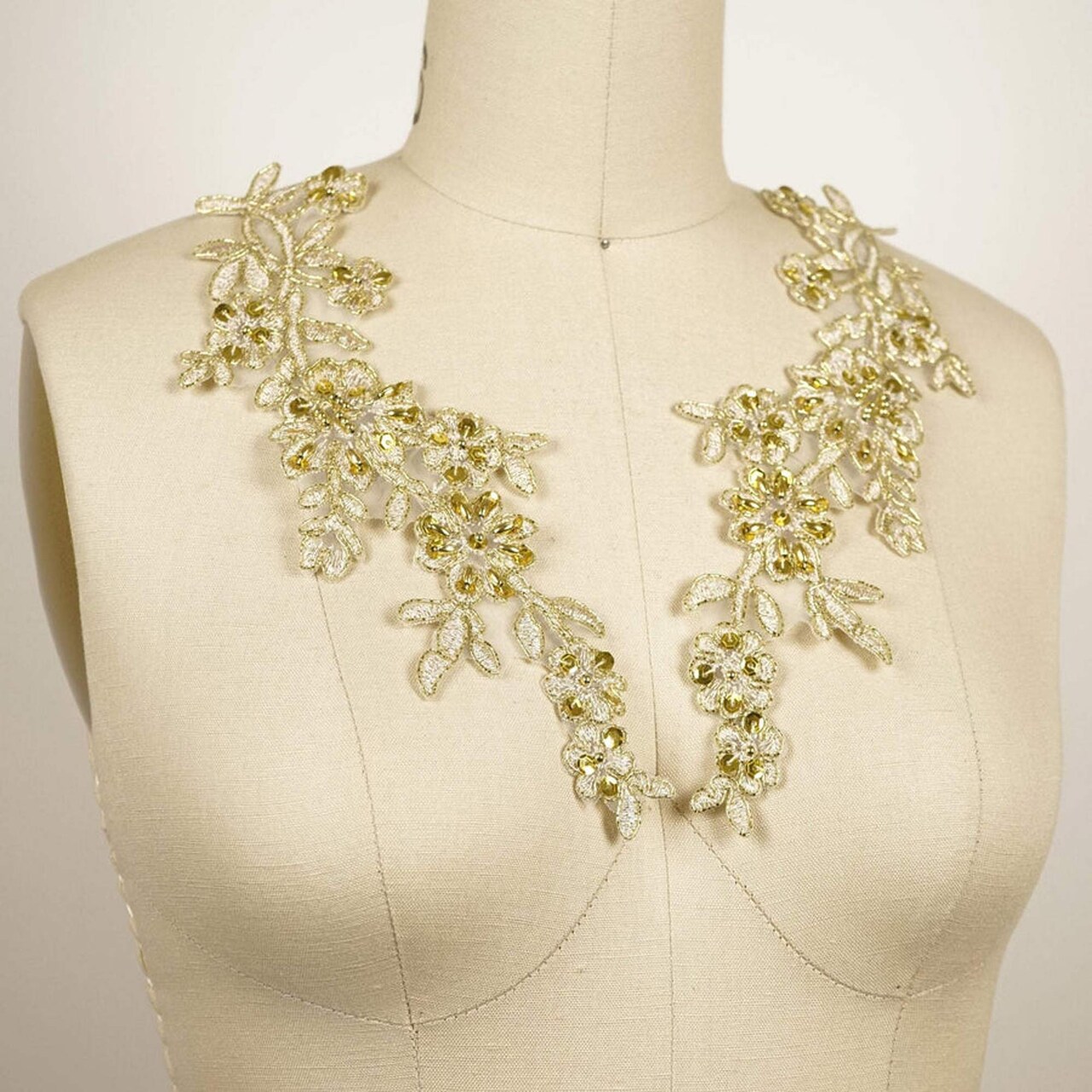 2 Pieces 10" Beaded Sequin Applique Pair for Dance Costumes and Dresses Gold Color